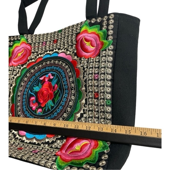 Embroidered Shoulder Handbag from Guatemala Purse Ethnic Boho Copper Coin Design - Picture 9 of 11